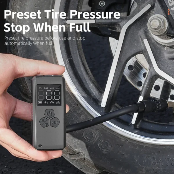 WEST BIKING Portable Motorcycle Air Pump Rechargeable Tire Inflator with LCD Display